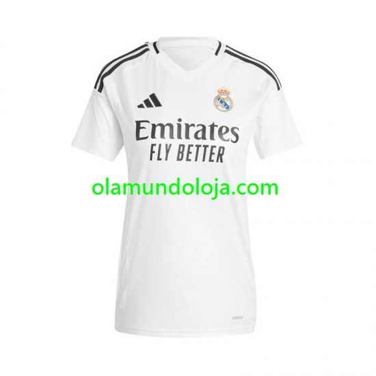 Camisola Real Madrid Mulher Equipamento Primeiro 2024-2025 Manga Curta